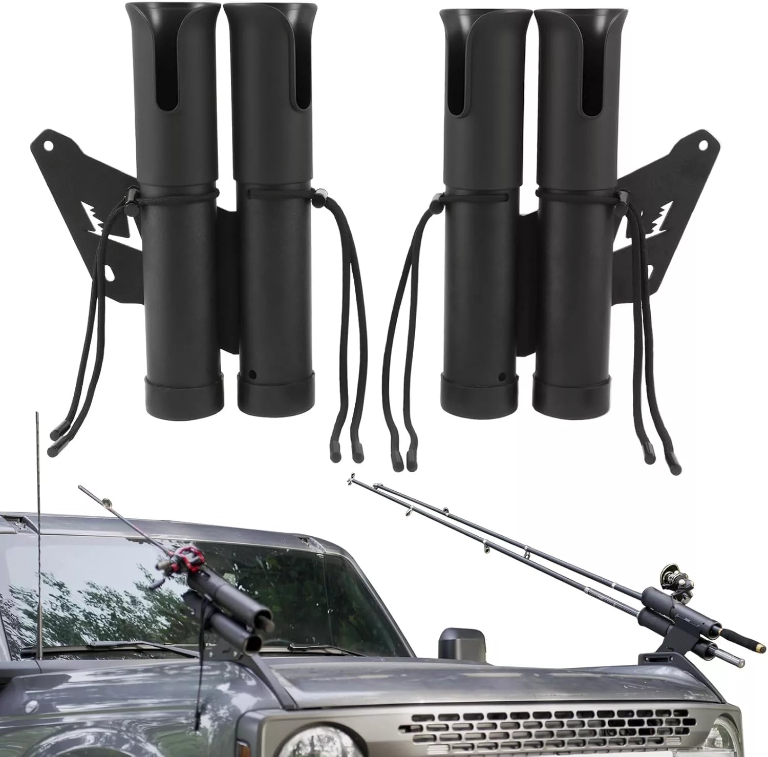 Off-Road Fishing Rod Holder, Double Rod Kit with 4 Holders fit for 2021+ Ford Bronco 2/4 Door-1