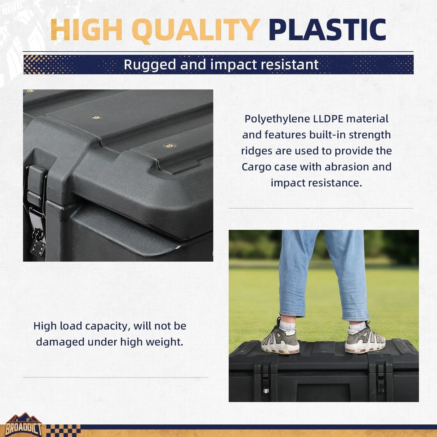 MGS 141 Quart Waterproof Cargo Case with Outside & Inside Molle Panel Travel Assist Tires - BROADDICT