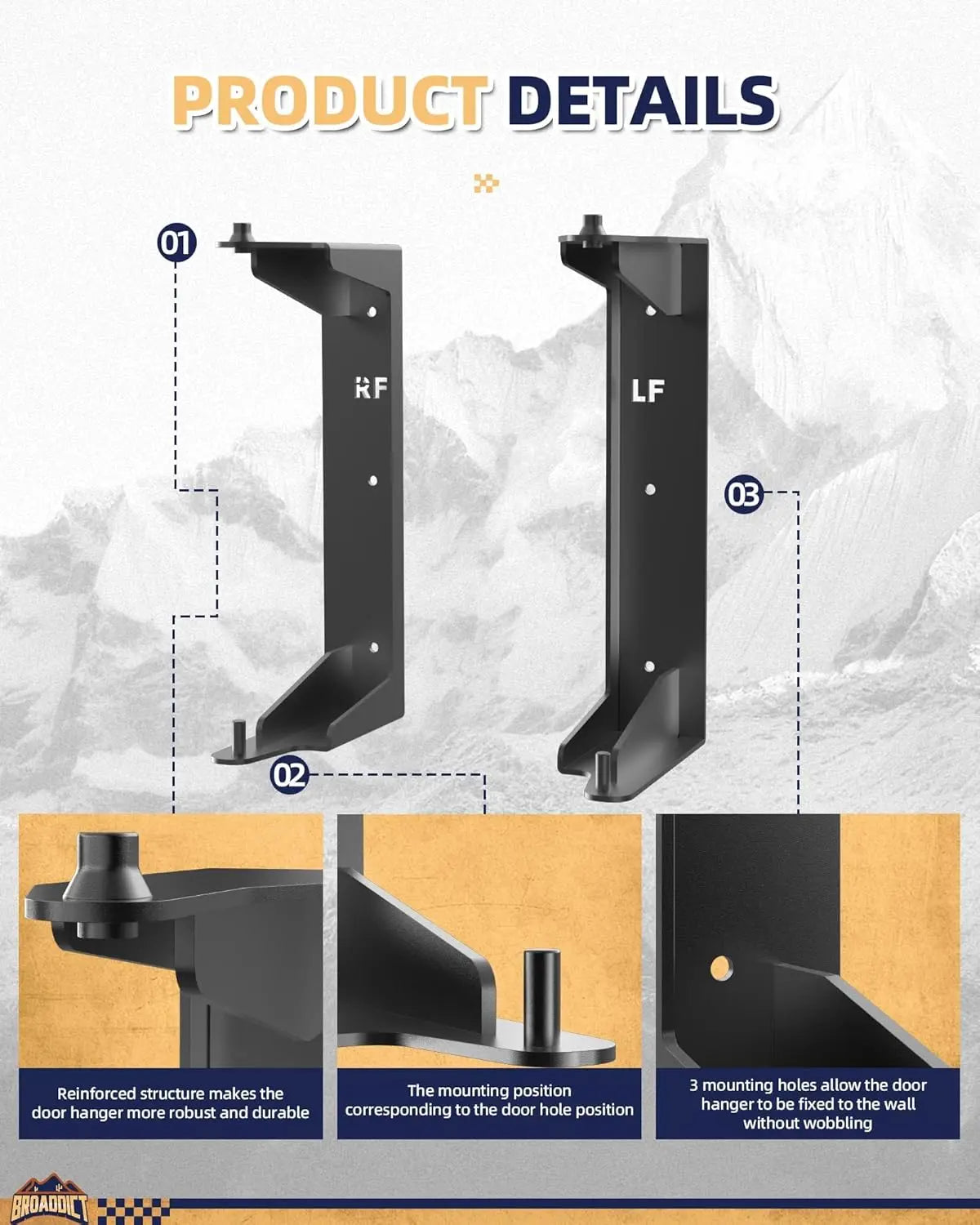 2x Aluminum Wall Mount Door Hanger Brackets - BROADDICT