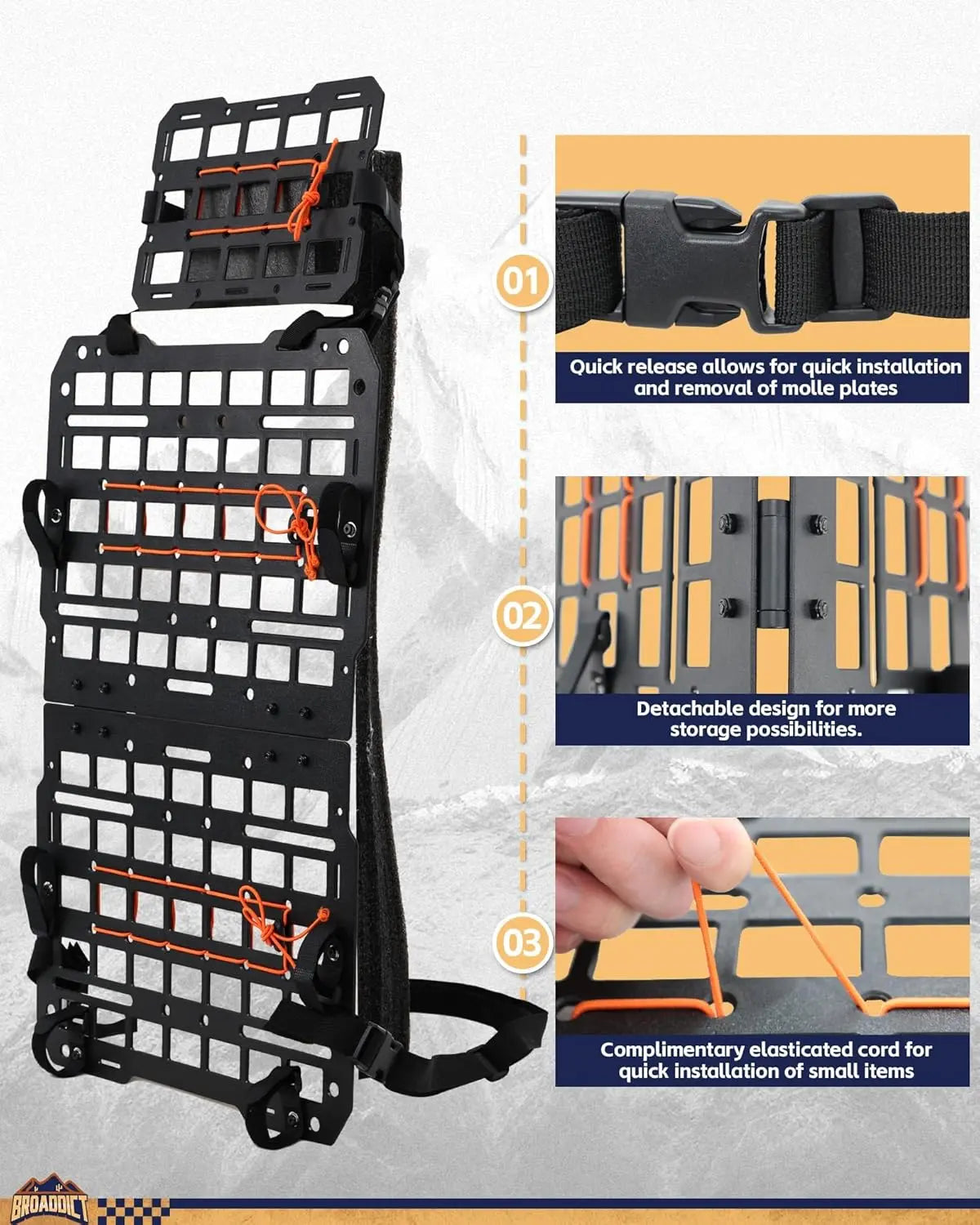 Rigid Molle Panels Seat Back Modular Storage for Tactical Gear - BROADDICT