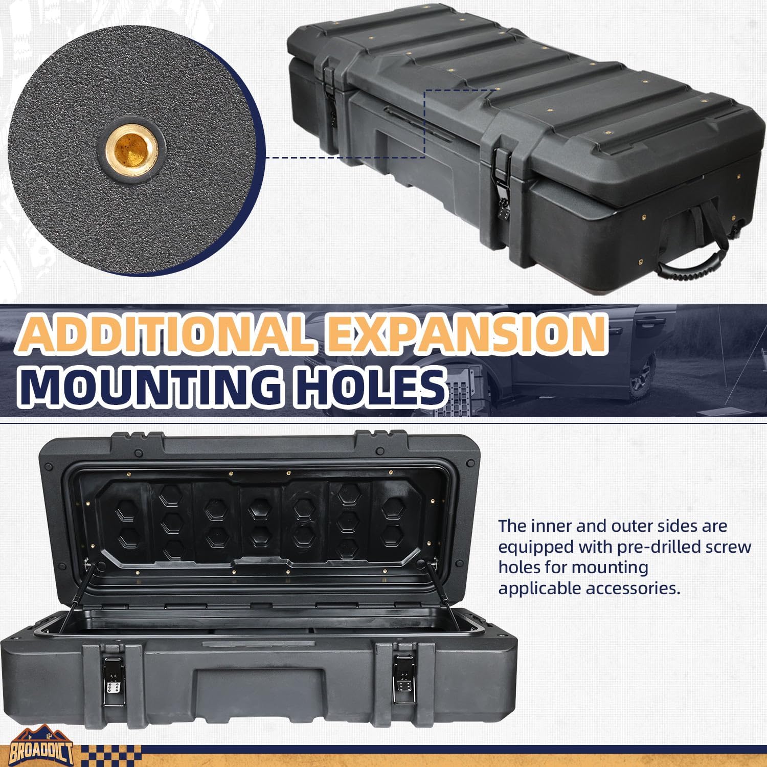 MGS 141 Quart Waterproof Cargo Case with Resting Kit & Inside Molle Panel Travel Assist Tires - BROADDICT