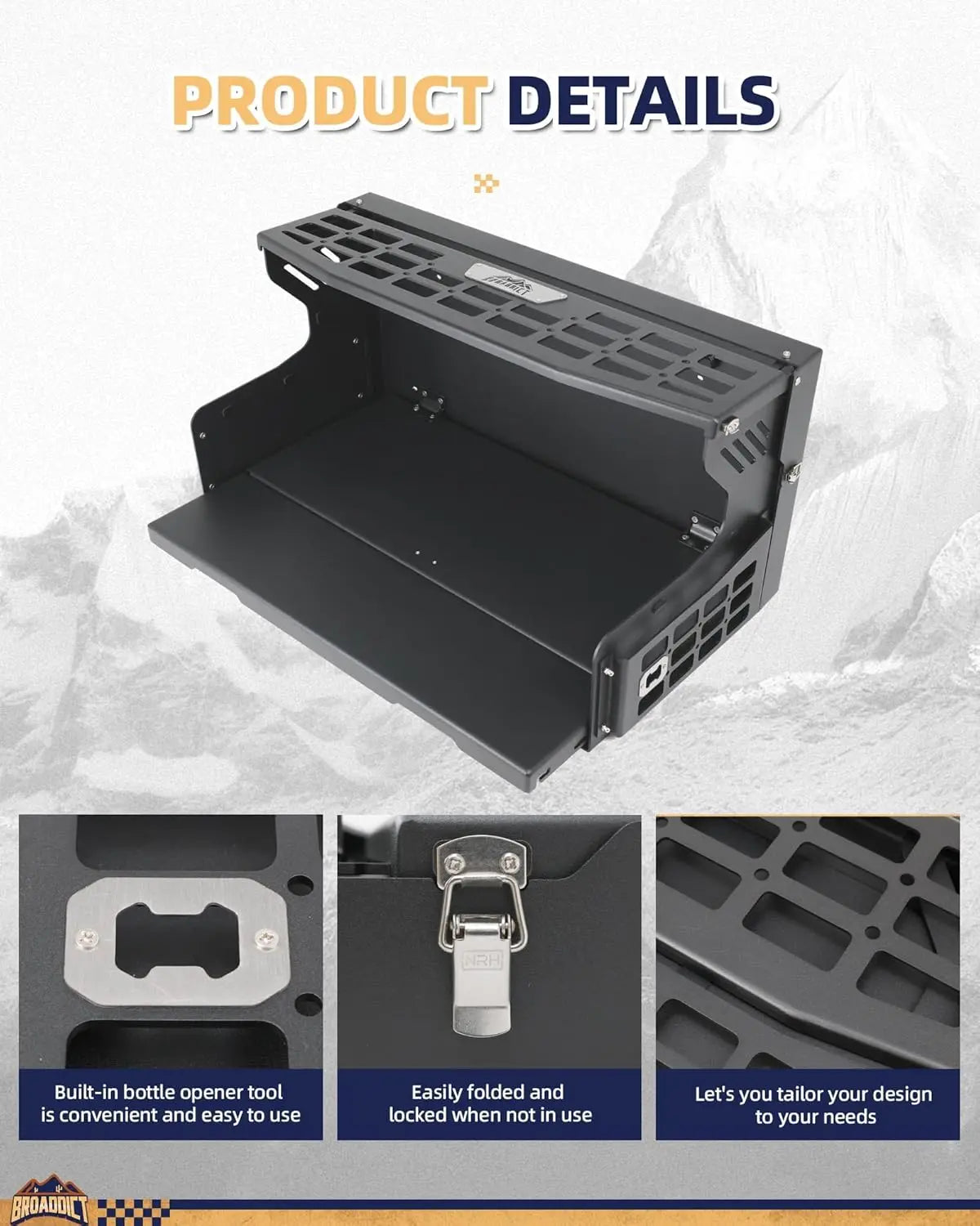 Rear Door Tailgate Table for Jeep Wrangler JK JKU JL JLU 2007-2025 2/4 Door - BROADDICT