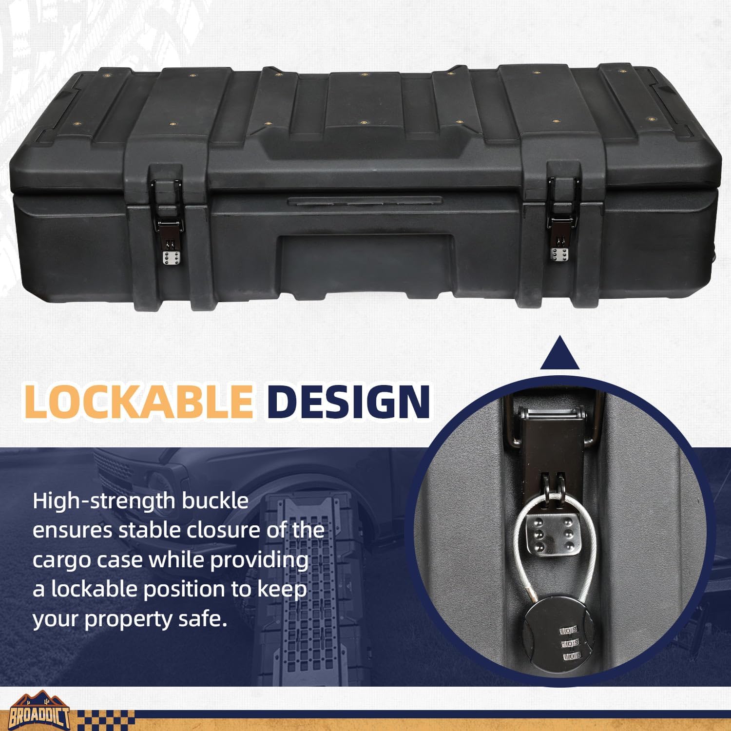 MGS 141 Quart Waterproof Cargo Case with Resting Kit & Inside Molle Panel Travel Assist Tires - BROADDICT