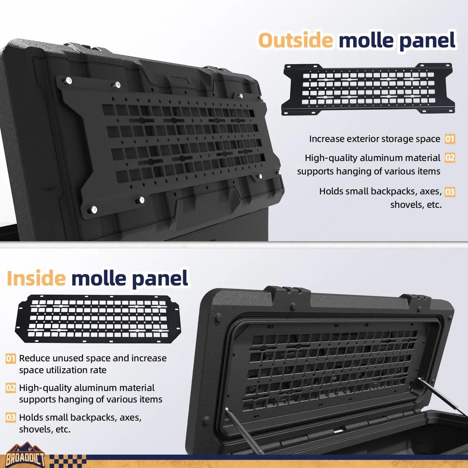 MGS 141 Quart Waterproof Cargo Case with Outside & Inside Molle Panel Travel Assist Tires - BROADDICT