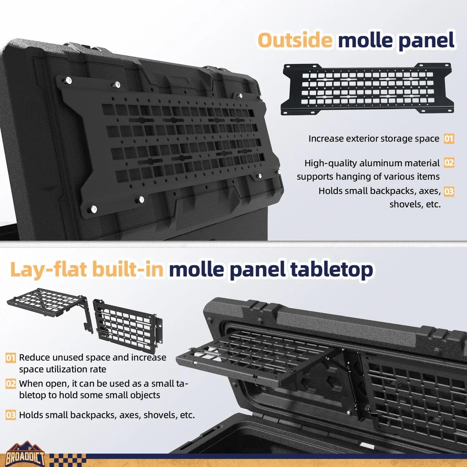 MGS 141 Quart Waterproof Cargo Case with Outside Molle Panel & Lay-Flat Built-In Molle Panel Tabletop Travel Assist Tires - BROADDICT