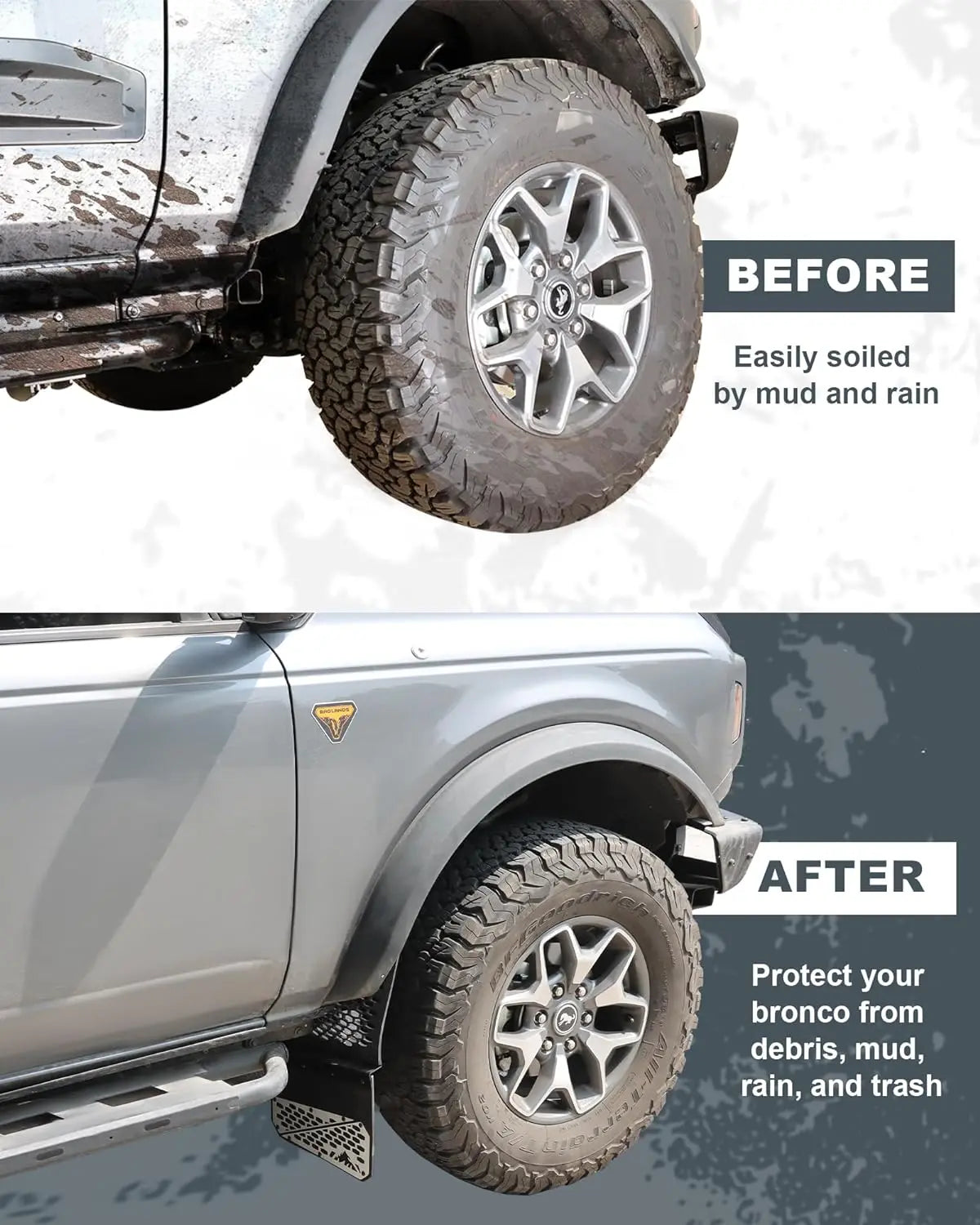 Black Mud Flaps Splash Guards For Ford Bronco 2021-2024 – Front & Rear Set (4Pcs)